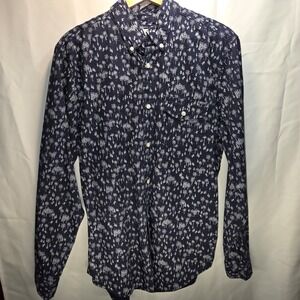 Gap Ski Forest Print Long Sleeve Button Down Navy Men's Large